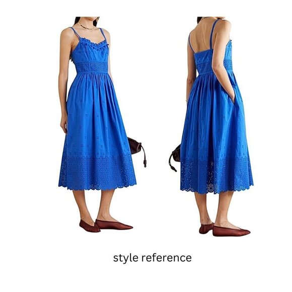 ULLA JOHNSON Celestia Broderie Anglaise Cotton Midi Dress, Black, Size 4, NWT - Picture 4 of 16